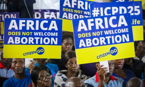 Anti-abortion activists protest at the International Conference on Population and Development in Nairobi