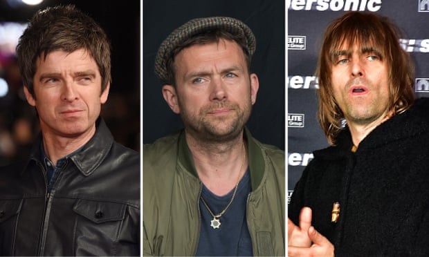 Feuding … Noel Gallagher, Damon Albarn and Liam Gallagher.