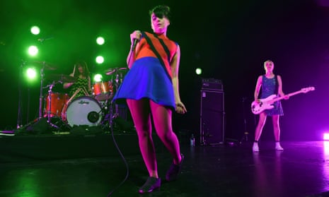 ‘We want to be a part of this conversation’ ... from left, Tobi Vail, Kathleen Hanna and Kathi Wilcox perform last month in Los Angeles.