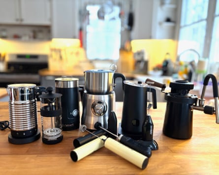 A collection of different milk frothers