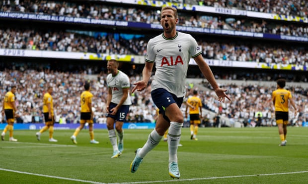 Harry Kane celebrates after scoring the only goal of the game.