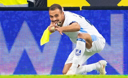 Israel’s Saied Abu Farchi sent off for gun gesture celebration in defeat by Austria