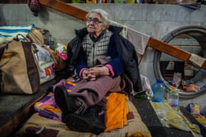 Nina Maksymivna, 80, lived in the metro shelter for more than a week. She was born in 1942 during the second world war and never expected to experience bombing in her home town again