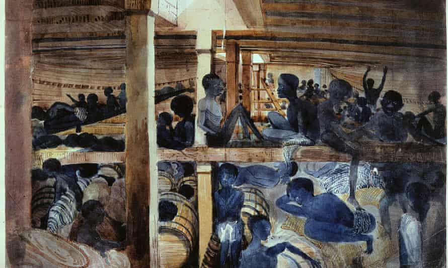 Slaves below deck on the Albanez, a Spanish slave ship, painted around 1840.