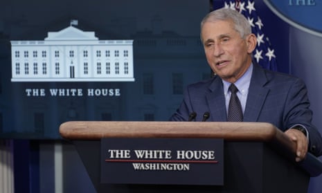 Dr Anthony Fauci speaks during a briefing with the coronavirus task force at the White House in Washington.