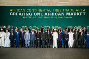 Heads of state pose for a photo at the Kigali summit where countries signed up to the African Continental Free Trade Area