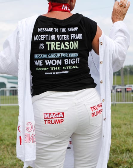 A Trump supporter shows off her outfit before the rally.
