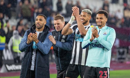Eddie Howe has brought the best out of Newcastle’s players including Callum Wilson (left), Joelinton (second from right) and Jacob Murphy.