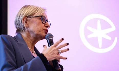 Eurostar CEO Gwendoline Cazenave presents the new logo of Eurostar during a press conference in Brussels on January 24, 2023.