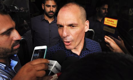 Yanis Varoufakis mobbed by journalists on the day he resigned as finance minister of Greece.