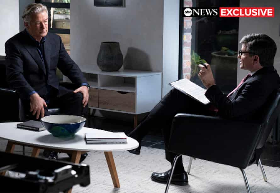 Alec Baldwin, left, during an interrogation  with ABC anchor George Stephanopoulos.