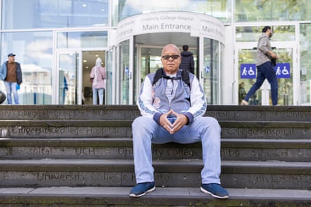 Former bus driver and rough sleeper Tony Sinclair outside University College hospital, near where his tent was pitched
