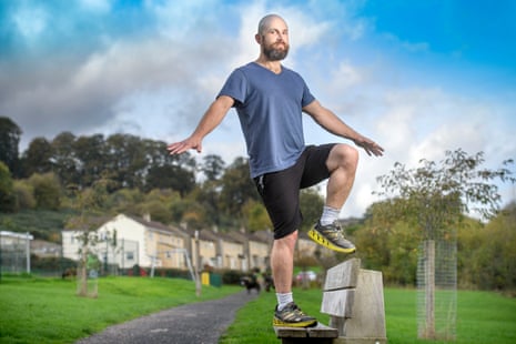 Best foot forward … Joel Snape demonstrating a balancing exercise. 