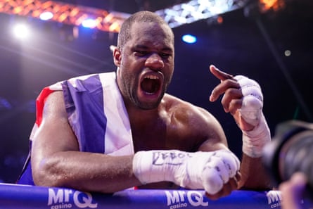 Britain’s Daniel Dubois yells in celebration