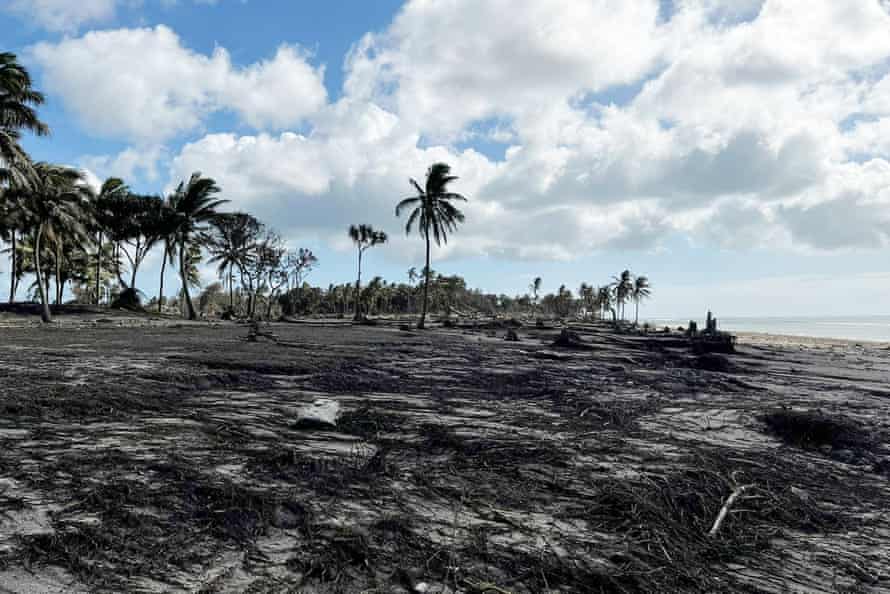 Destruction along the western beaches of Tonga’s main island of Tongatapu.