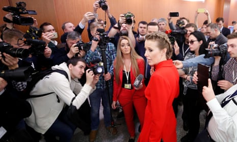 Sobchak talking to the Russian media in Moscow.