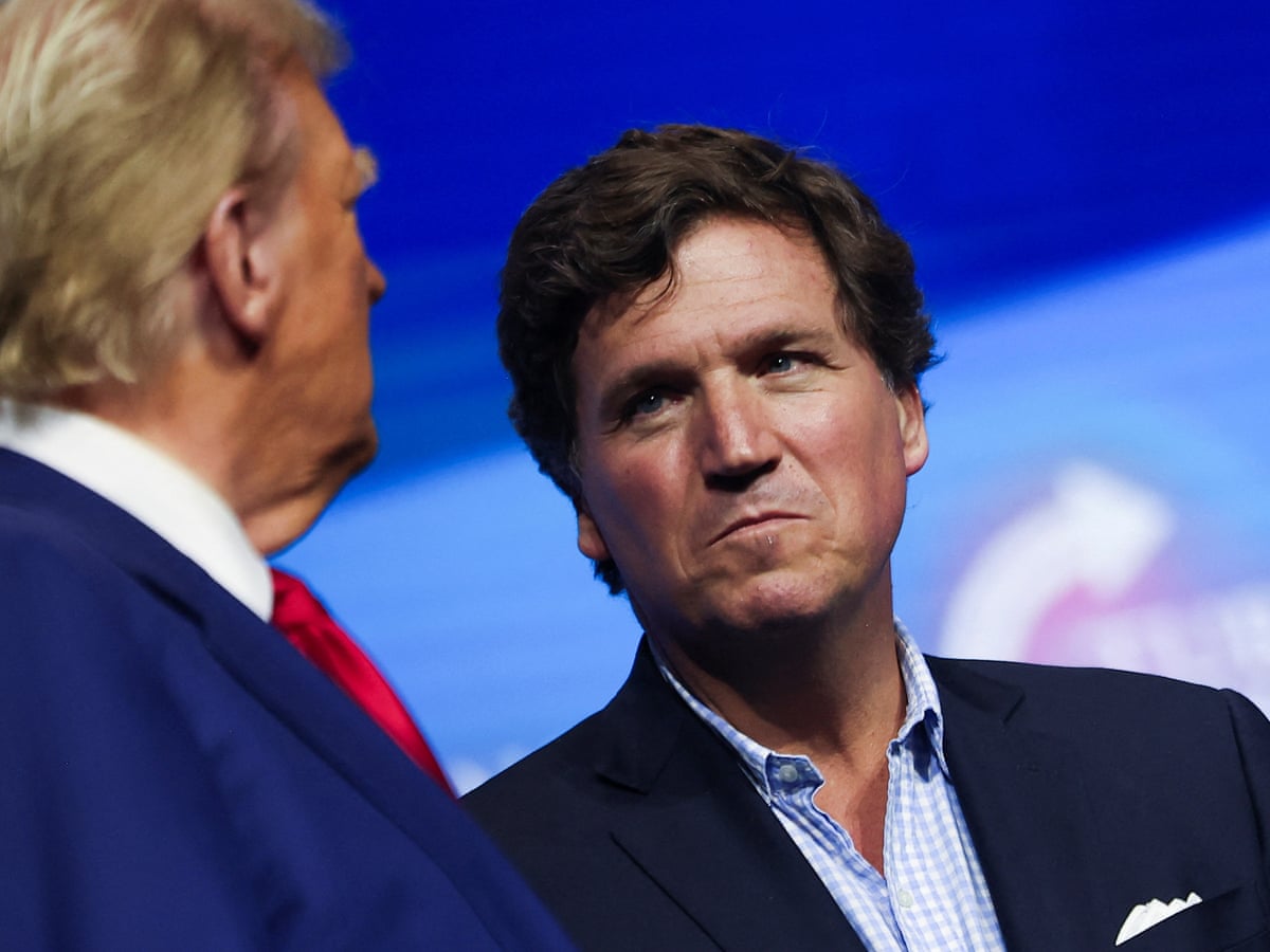 Tucker Carlson warms up crowd at Trump rally with bizarre spanking rant | Tucker Carlson | The Guardian