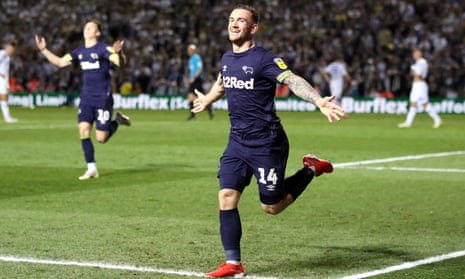 Derby County’s Jack Marriott celebrates scoring his side’s fourth goal of the game.
