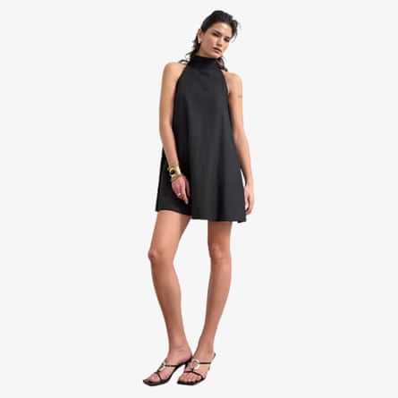 Topshop high neck linen-rich trapeze dress in black