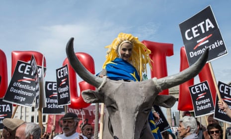 Demonstrators rally in Berlin in June to protest the Comprehensive Economic and Trade Agreement, which still has not been ratified.