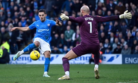 Armando Dobra slots home his second, and Chesterfield's third goal of the game.