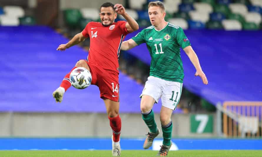 Elabdellaoui playing for Norway against Northern Ireland in 2020.