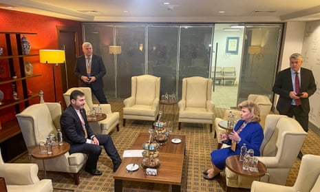 Tatiana Moskalkova, Russia’s human rights ombudsperson, and her Ukrainian counterpart Dmytro Lubinets in Ankara, Turkey.