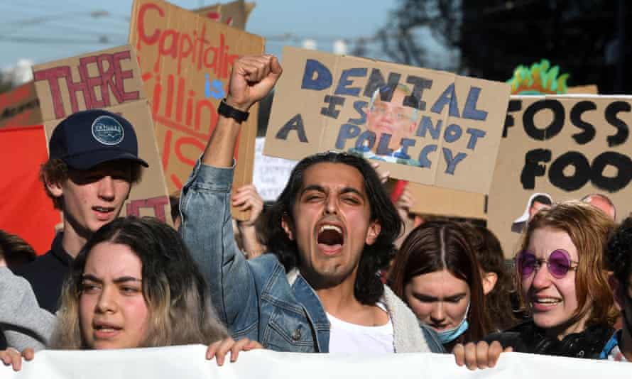 Protesters at the School Strike 4 Climate rally in Melbourne on Friday.