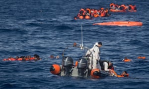 Rescued people in sea