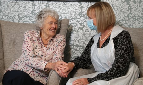 Resident Doreen with her daughter Sandy at Sunrise of Bassett care home in Southampton, Hampshire