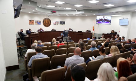 Glen Gibellina, who is representing "We The People of Manatee County", speaks during the Manatee County School Board meeting in Bradenton, Florida, U.S., September 7, 2021. REUTERS/Octavio Jones