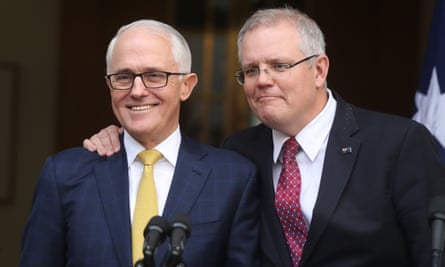 Scott Morrison pledges his loyalty to then prime minister Malcolm Turnbull at a press conference in the PM’s courtyard on 22 August 2018, two days before he took the leadership.