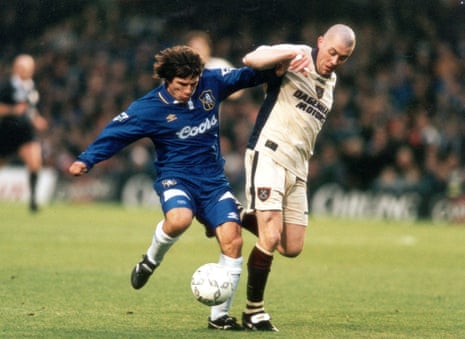 Julian Dicks of West Ham United tackles Gianfranco Zola of Chelsea back in 1996.