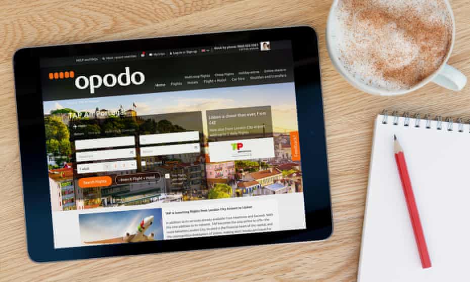 The Opodo website on an iPad tablet