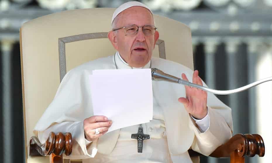 Pope Francis speaks during the weekly general audience at St Peter’s Square