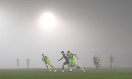 Forest Green Rovers v Mansfield Town in the fog.