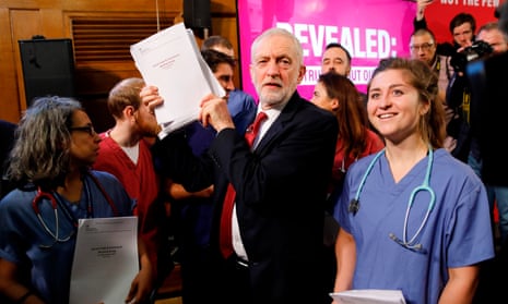 Jeremy Corbyn holds up redacted documents from the government’s UK-US trade talks.