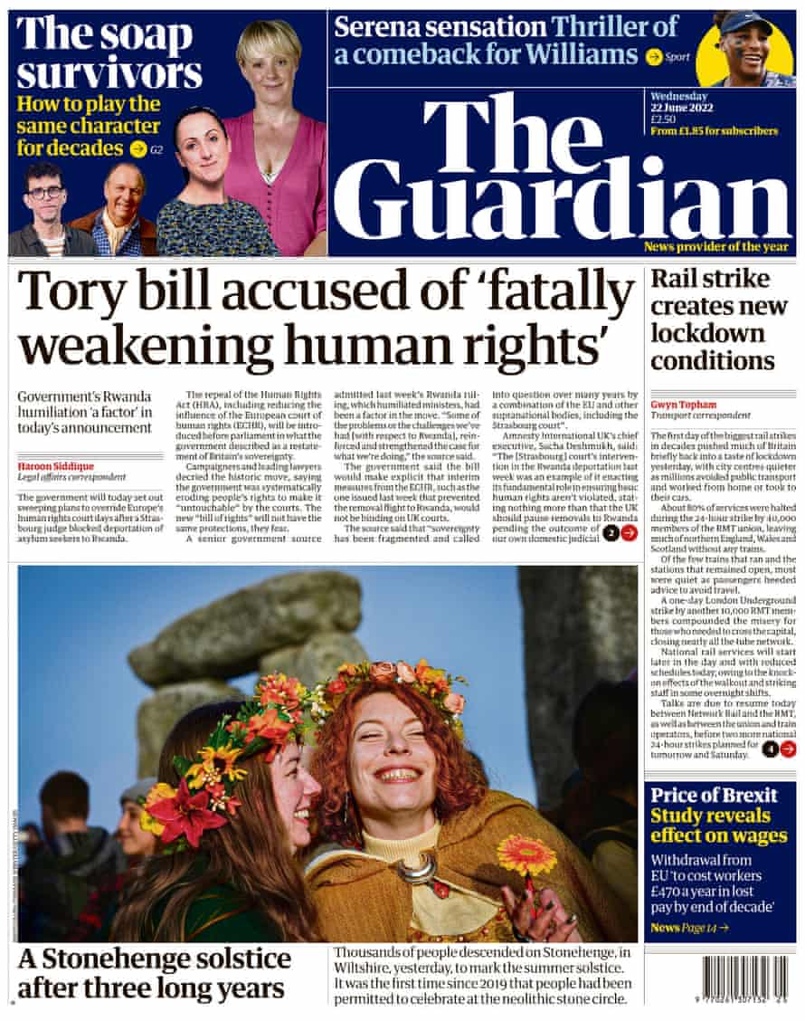 Guardian front page, 22 June 2022