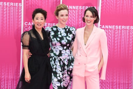 Phoebe Waller-Bridge (right), creator of Fleabag and Killing Eve’s scriptwriter, with Sandra Oh (left) and Jodie Comer.