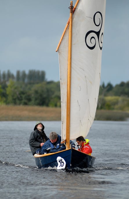 Iain Oughtred helming his Ness Yawl design Albannagh on the River Shannon, Ireland, 2012.