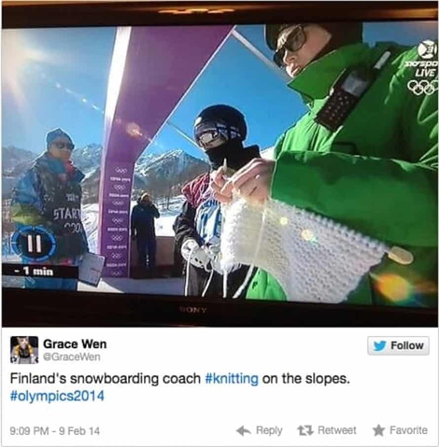 Finland’s Antti Koskinen spotted knitting in Sochi in 2014