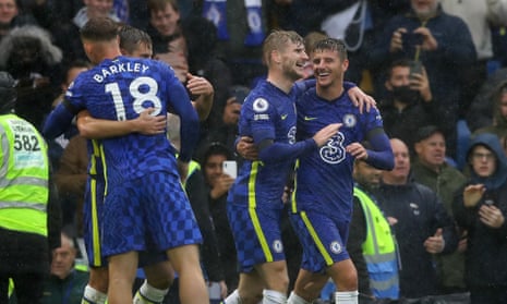 Timo Werner celebrates scoring for Chelsea.