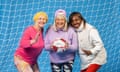 Walking Netball<br>Feature on the England Walking Netball club called the ‘Wild Ones’ where women of different ages from 55 - 73 play walking netball at The Portland Centre in Nottingham. Pictured are (l-r) Joan Scarrott(72), Jean Bly(68) and Janet Blair(55). Photo by Fabio De Paola