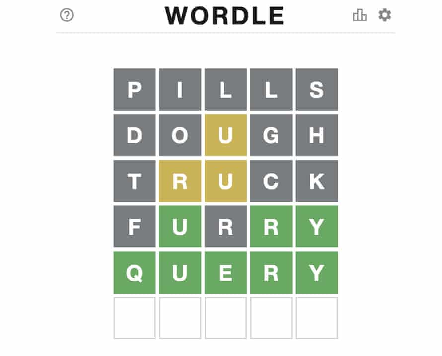 A screenshot of Wordle, the word going viral this month