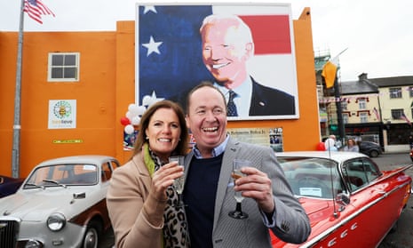 Joe Blewitt, a cousin of Joe Biden, and his wife, Deirdre, celebrate in Biden’s ancestral home of Ballina, County Mayo, Ireland.