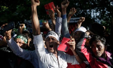 Myanmar ethnic Rohingya Muslims protest in Kuala Lumpur, Malaysia, on Sunday over the violence in Rakhine state.