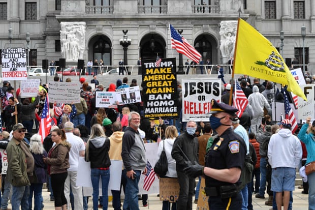 Protesters in Harrisburg, Pennsylvania, on 20 April. 