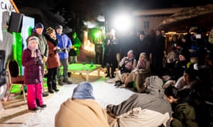 Greta Thunberg speaks to the media at the Arctic Basecamp in Davos.