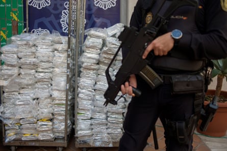Cocaine packages on display in Málaga after being seized by Spanish police in 2018.