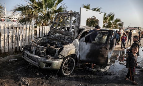 One of the vehicles the aid workers were travelling in